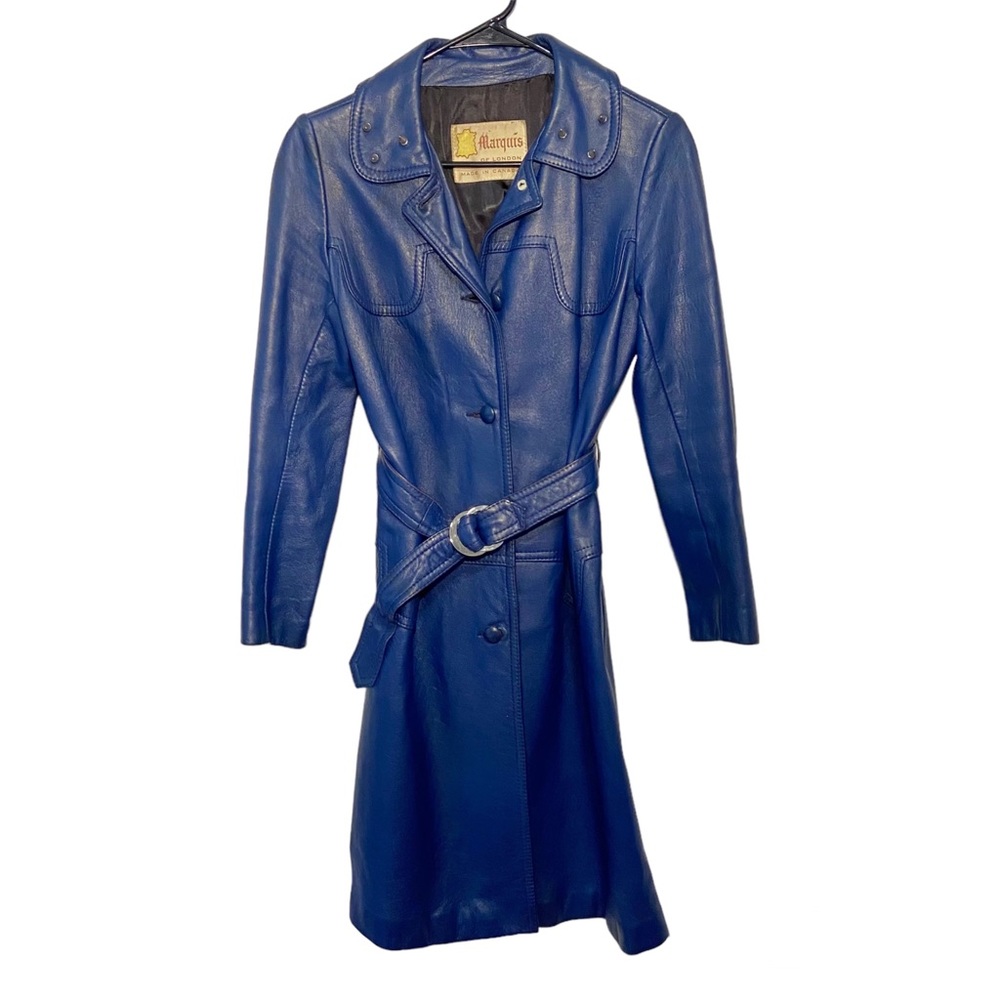 Marquis of London Vintage Blue Leather Trench Coat